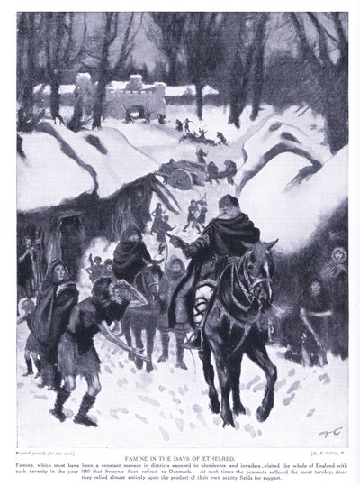 Hambruna en los días de Ethelred AD1005, años 1920 de Frank Gillett
