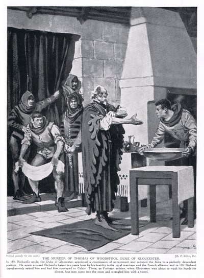 El asesinato de Thomas Woodstock, Duque de Gloucester AD1336, años 1920 de Frank Gillett