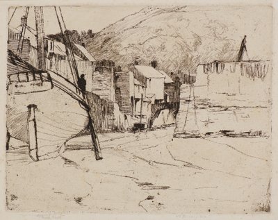 Puerto de Polperro con puente (grabado) de Frank and Goulding Frederick Short