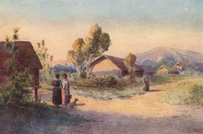 Nueva Zelanda: A Maori Village (litografía en color) de Frank H Wright