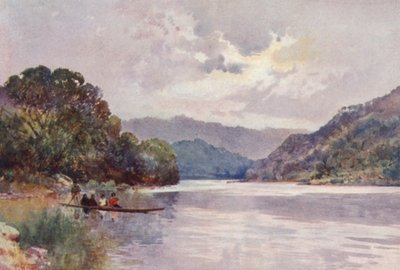 Nueva Zelanda: Mañana en el río Wanganui (litografía en color) de Frank H Wright