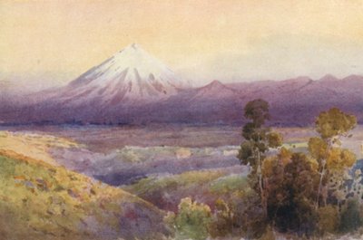 Nueva Zelanda: Monte Egmont (litografía en color) de Frank H Wright