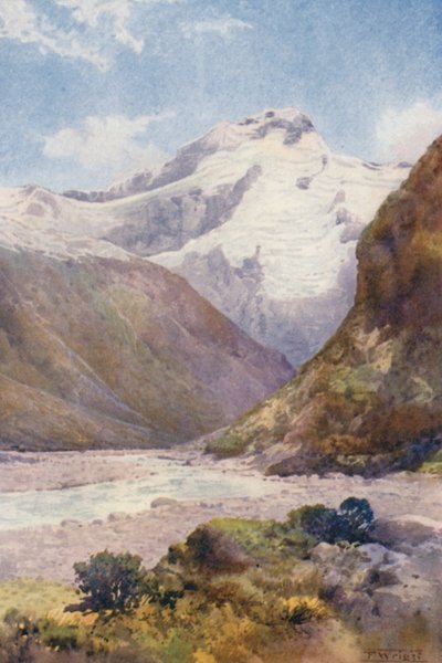 Nueva Zelanda: Monte Sefton (litografía en color) de Frank H Wright