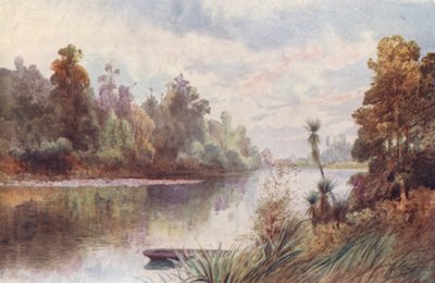 Nueva Zelanda: En el río Pelorus (litografía en color) de Frank H Wright