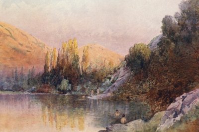 Nueva Zelanda: The Bathing Pool (litografía en color) de Frank H Wright
