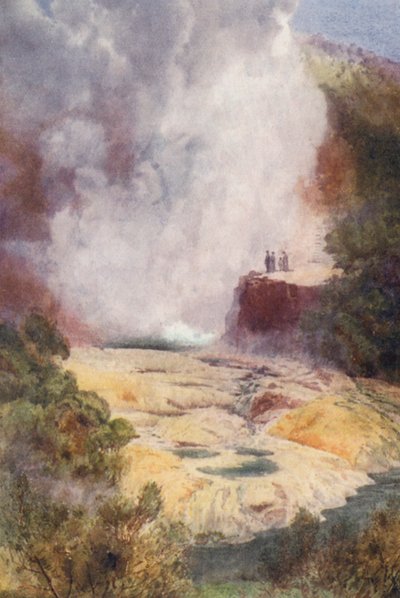 Nueva Zelanda: The Champagne Cauldron (litografía en color) de Frank H Wright