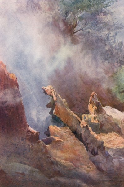 Nueva Zelanda: "La boca del dragón" (litografía en color) de Frank H Wright