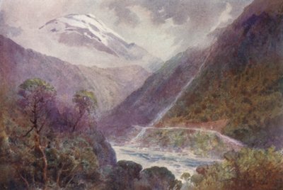 Nueva Zelanda: El desfiladero de Otira (litografía en color) de Frank H Wright