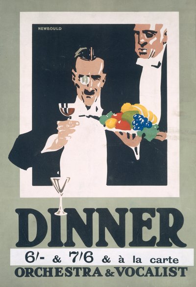 Anuncio de Cena y Orquesta y Vocalista (litografía en color) de Frank Newbould