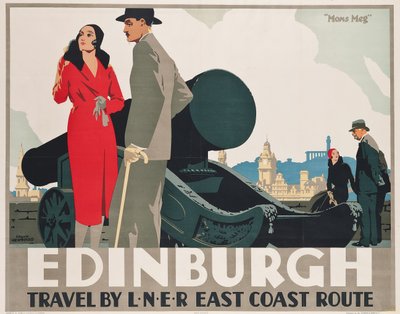 Cartel que anuncia las rutas de la costa este del LNER a Edimburgo de Frank Newbould