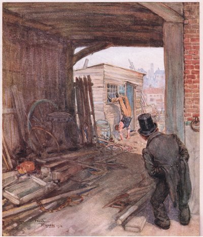Al llegar a su destino, el primer objeto que se presentó a su vista fue un par de pies muy imperfectamente calzados en el aire, c.1920 (litografía en color) de Frank Reynolds