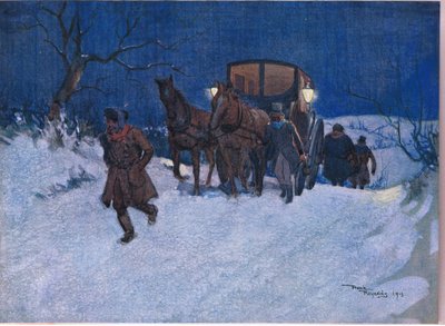 Cerca del final del viaje, c.1920 (litografía en color) de Frank Reynolds