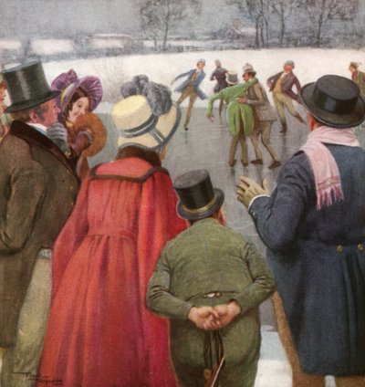 The Pickwickians Disport themselves on the Ice (litografía en color) de Frank Reynolds