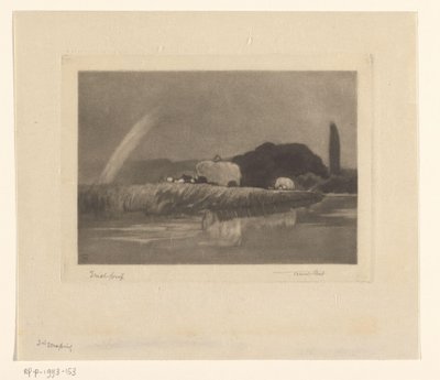 Fardos de heno en vagones a orillas del Támesis Haymaking en el Támesis cerca de Wargrave de Frank Short (signed by artist)