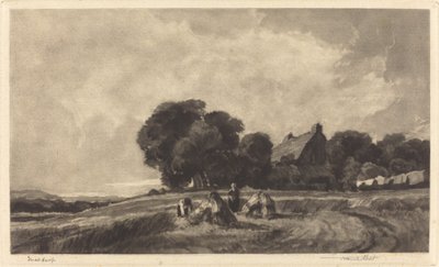 Cabaña y cosechadores, 1907 de Frank Short