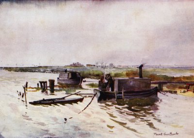 Norfolk Broads: Casas flotantes de cazadores en Breydon (litografía en color) de Frank Southgate