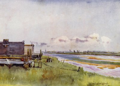 Norfolk Broads: Yarmouth desde Breydon (litografía en color) de Frank Southgate