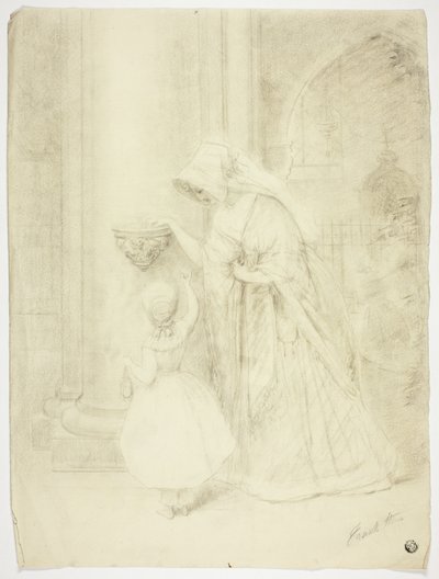 Dama y chica en la iglesia de Frank Stone