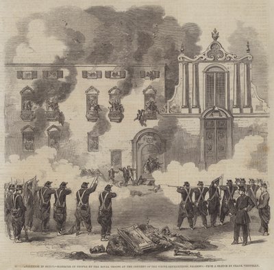 La Revolución en Sicilia, Masacre de Personas por las Tropas Reales en el Convento de los Benedictinos Blancos, Palermo de Frank Vizetelly