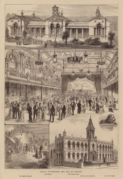 Conversación anual y baile en Saltaire, Yorkshire (grabado) de Frank Watkins