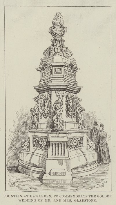 Fuente en Hawarden, para conmemorar las bodas de oro del Sr. y la Sra. Gladstone de Frank Watkins