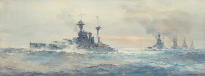 H.M.S. Queen Elizabeth Battle Squadron (acuarela) de Frank Watson Wood