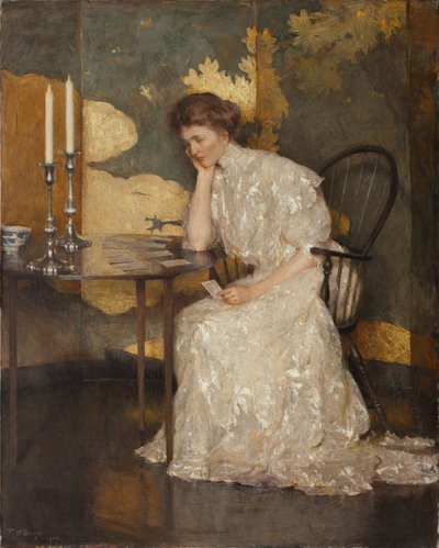 Niña jugando al solitario (óleo sobre lienzo) de Frank Weston Benson