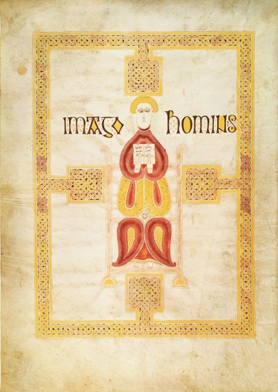 Símbolo de Mateo, `Imago Hominus, Lindisfarne, del Libro del Evangelio de Echternach, c.700 de Frankish School