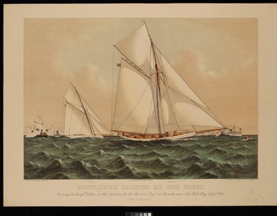 Mayflower saludado por la flota. Cruzando la proa de Galatea en su primera regata por la America