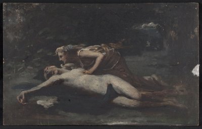 Píramo y Tisbe, hacia 1875 (óleo sobre madera) de François Alfred Delobbe