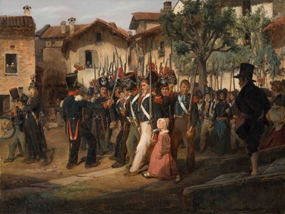 La guardia nacional de campaña desfilando frente al alcalde de François August Biard