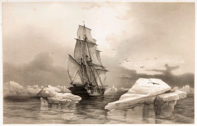 Corbeta La Recherche cerca de la Isla del Oso el 7 de agosto de 1838, de Viajes en Escandinavia, 1852 de François Auguste Biard