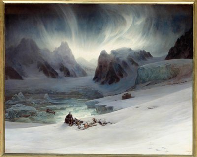 Bahía Magdalena vista desde la península de la tumba, Spitsbergen Norte. Efecto de aurora boreal de François Auguste Biard