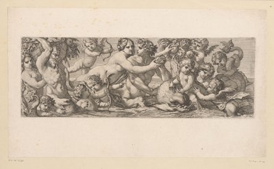 Bacchus con satyr, nereid y putti en el agua Figuras mitológicas junto al agua (título de la serie) de François Bignon (attributed to)