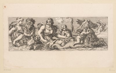 Santa Catalina con Nereidas, Sátiros y Animales Fantásticos en el Agua Figuras mitológicas junto al agua (título de la serie) de François Bignon (attributed to)