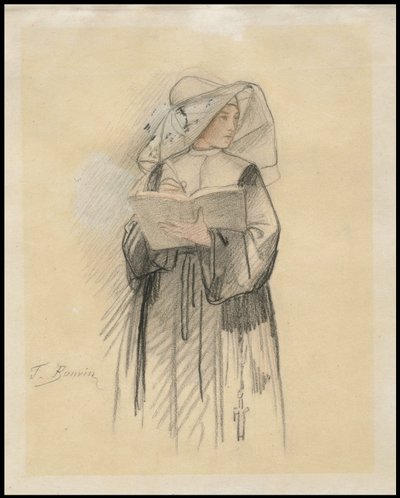 Una monja sosteniendo un libro y una pluma, 1827-87 de François Bonvin