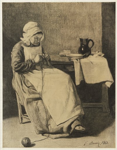 Sirvienta tejiendo, 1861 de François Bonvin