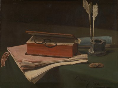 Naturaleza Muerta con Libro, Papeles y Tintero, 1876 de François Bonvin
