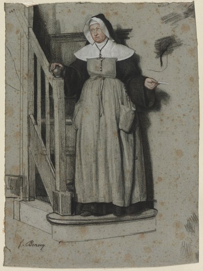 La carta de admisión, interior de un convento, c. 1867 de François Bonvin