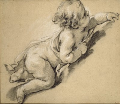 Un putto reclinado a la derecha (tiza sobre papel) de François Boucher
