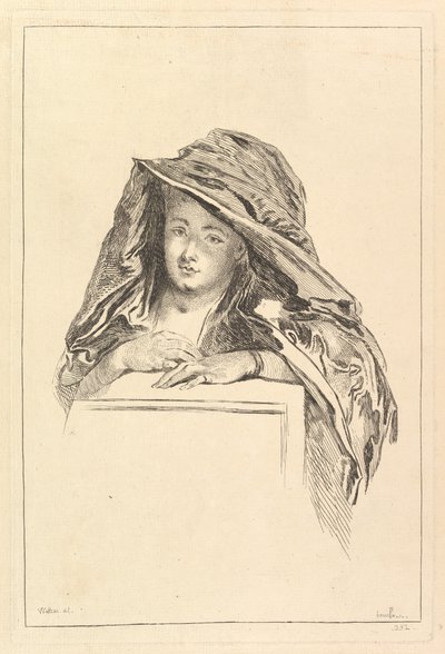 Retrato de Busto de una Mujer con Manto con Capucha de François Boucher