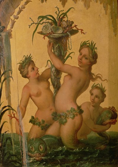 Detalle de sirenas sosteniendo una cornucopia del Carro Estatal de Pedro el Grande de François Boucher