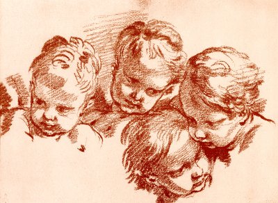 Cuatro estudios de cabezas de niños de François Boucher