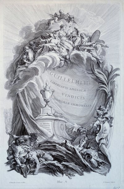 Frontispicio para una serie de láminas sobre la tumba de Guillermo III, Príncipe de Orange y Rey de Inglaterra (1650-1702). Dibujo de François Boucher (1703-1770) siglo XVIII. París, Museo del Louvre de François Boucher