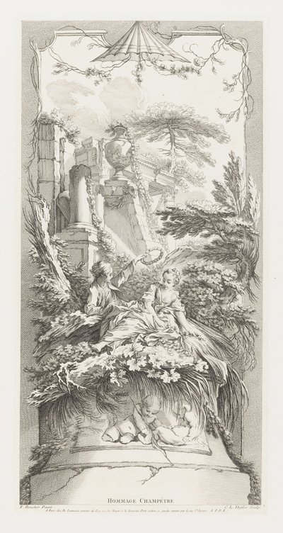 Hommage Champètre (Pastorale) en Nouveaux Morceaux pour des Paravents [Nuevos conceptos para pantallas] de François Boucher