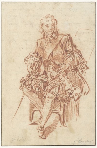Jodelet sentado en una silla
Diseño para la ilustración de Les Précieuses Ridicules