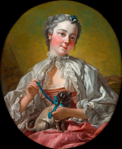 Joven mujer con un pug de François Boucher