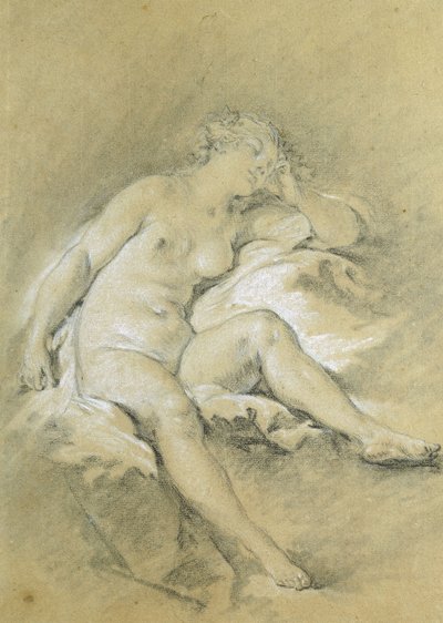 Joven mujer desnuda sentada, dormida de François Boucher