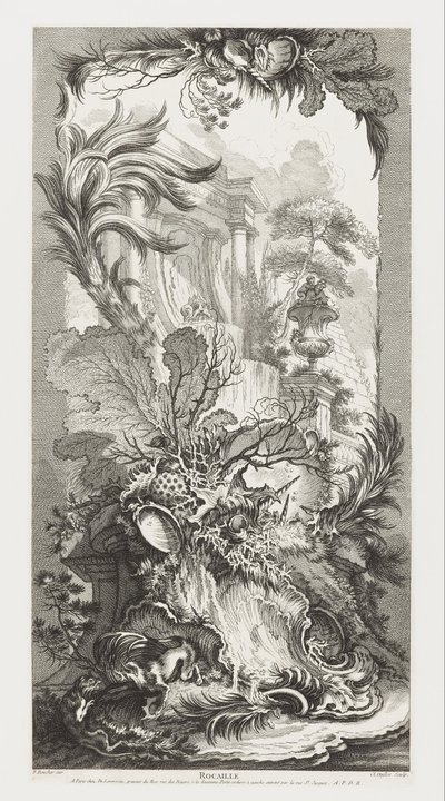 Rocaille [Diseño rococó] en Nouveaux Morceaux pour des paravents [Nuevos conceptos para mamparas] de François Boucher