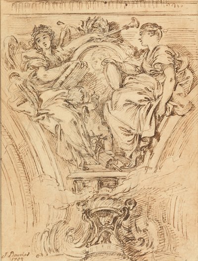 Decoración de la enjuta:  La Fama y la Verdad Aplaudiendo a Luis XV de François Boucher